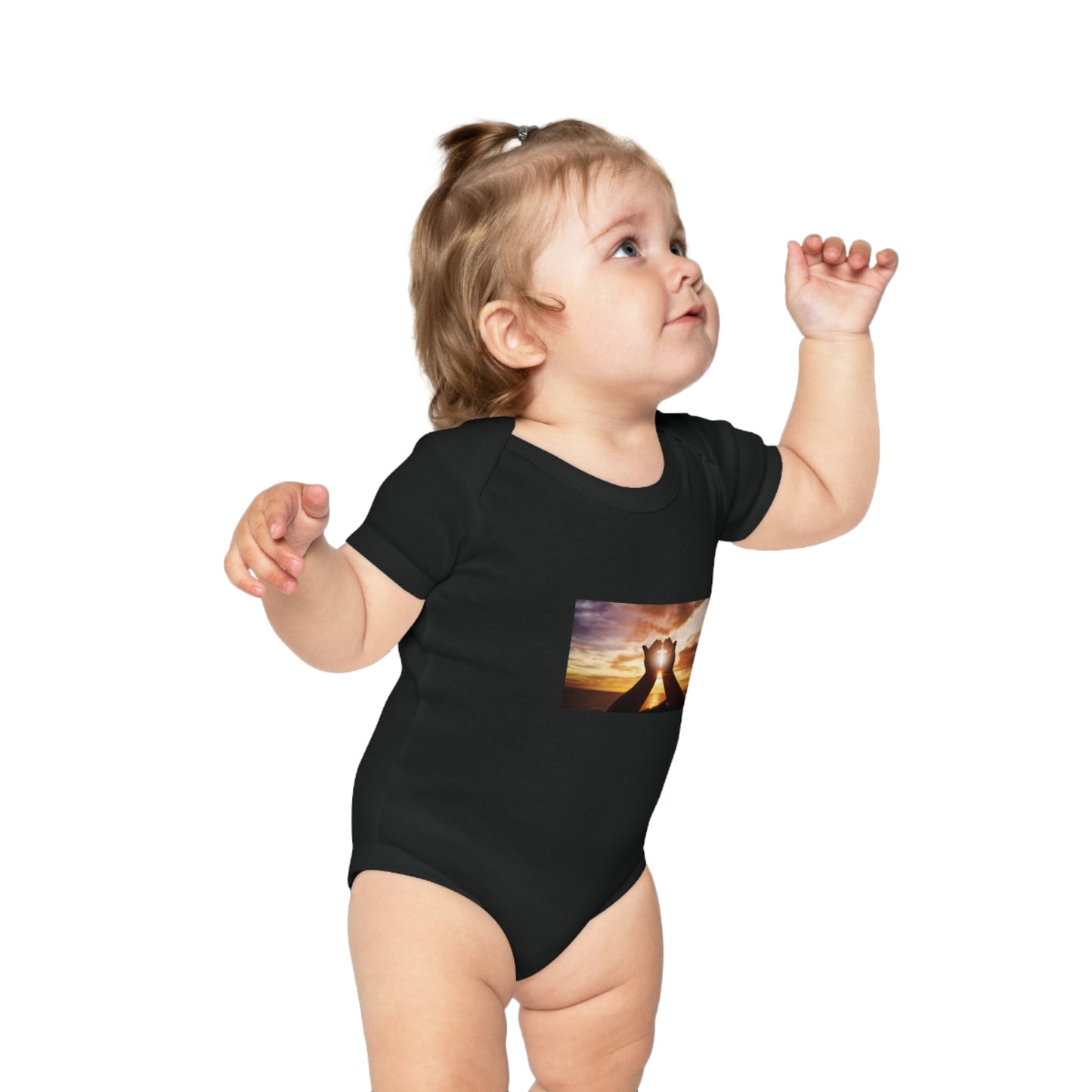 Sunset Heart Baby Bodysuit — Cute Newborn Onesie for Baby Shower & New Parents