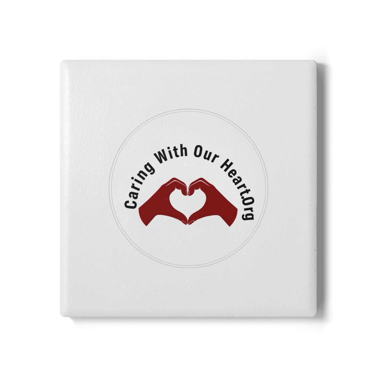 Ceramic Coaster — "Caring With Our Heart" Hand Heart Design