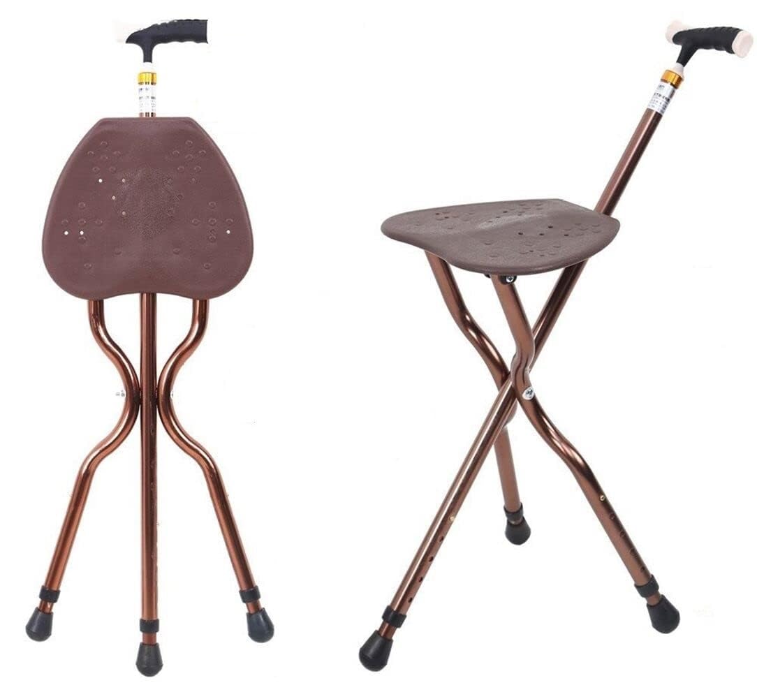 Heavy Duty Folding Cane with Seat Upgraded Tripod Design Walking Stick for Seniors Adjustable Height (32"-36") & Seat (18"-22") Portable Chair Cane for Travel Shopping Outdoor Supports up to 400 LBS