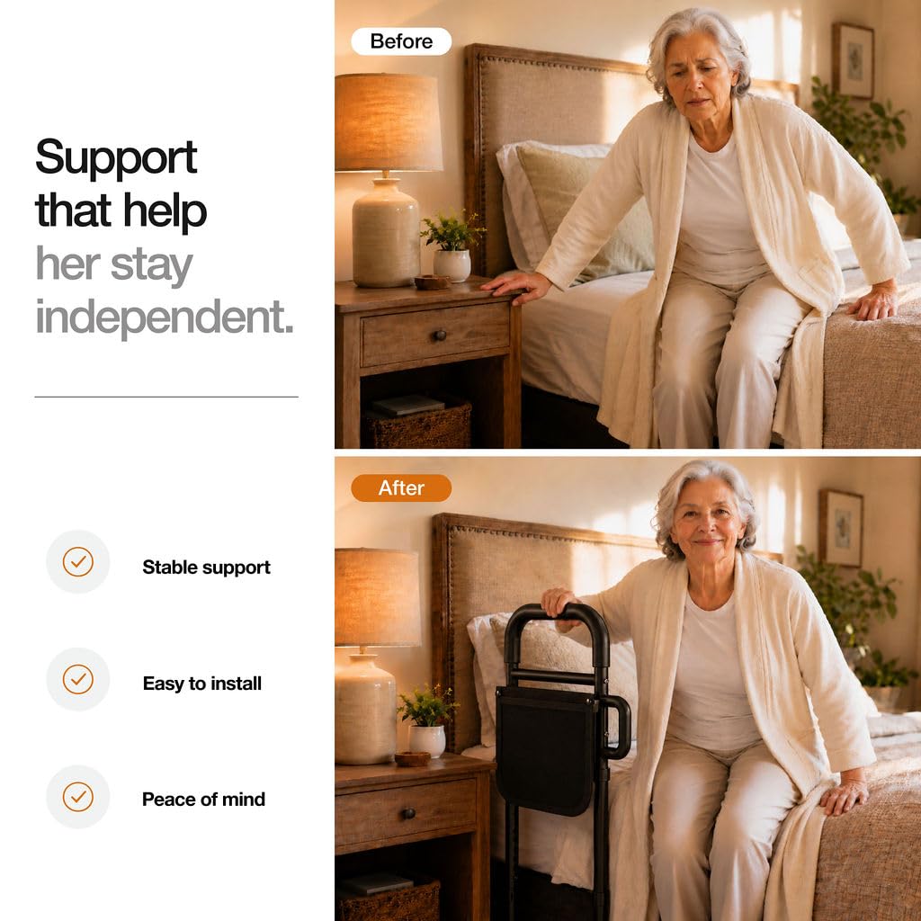 Medical king Bed Rails for Elderly Adults Safety Bed Assist Rails for Seniors with Adjustable Heights ASTM Approved Easy to get in or Out of Bed with Floor Support