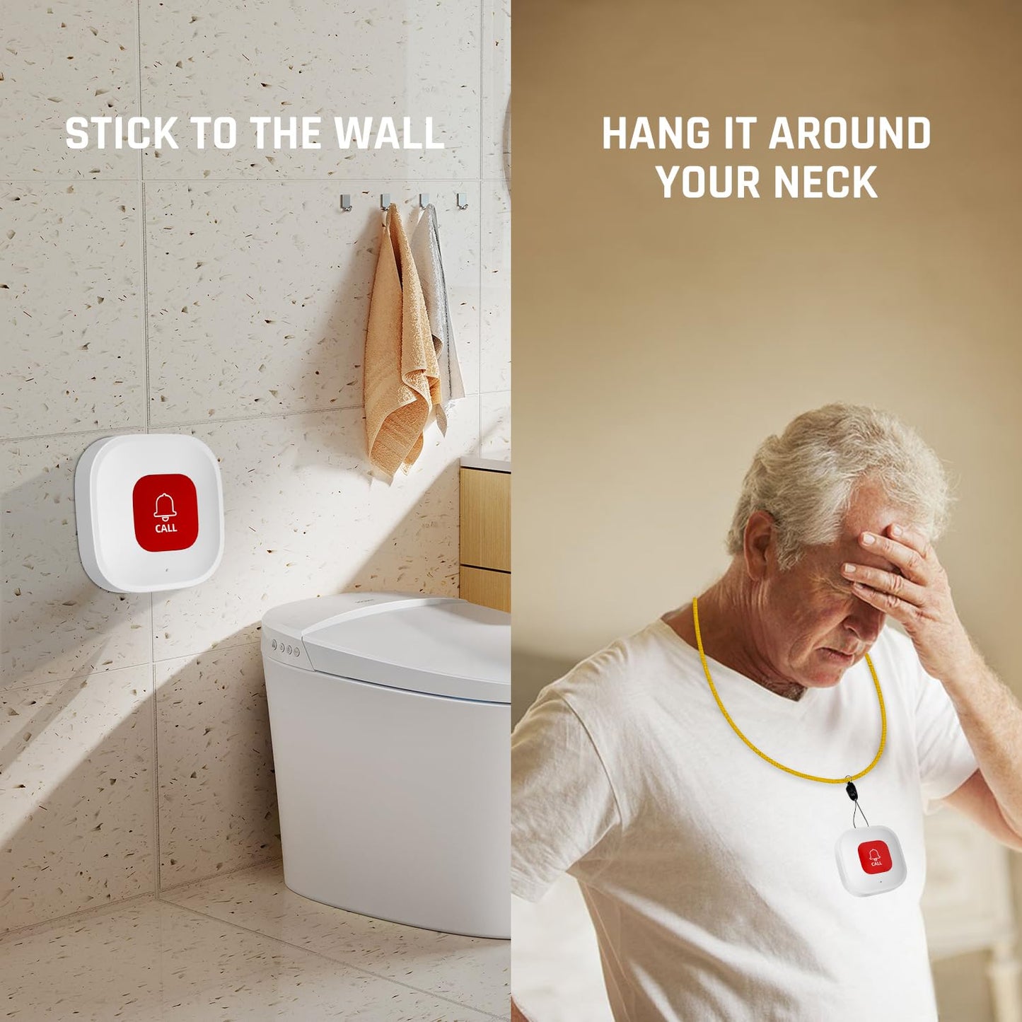 WiFi Caregiver Call Button for Elderly at Home w App Notification, Elderly Monitoring, Caregiver Pager, Life Alert Systems for Seniors No Monthly Fee,Compatible with Tuya Smart/Smart Life APP (1)