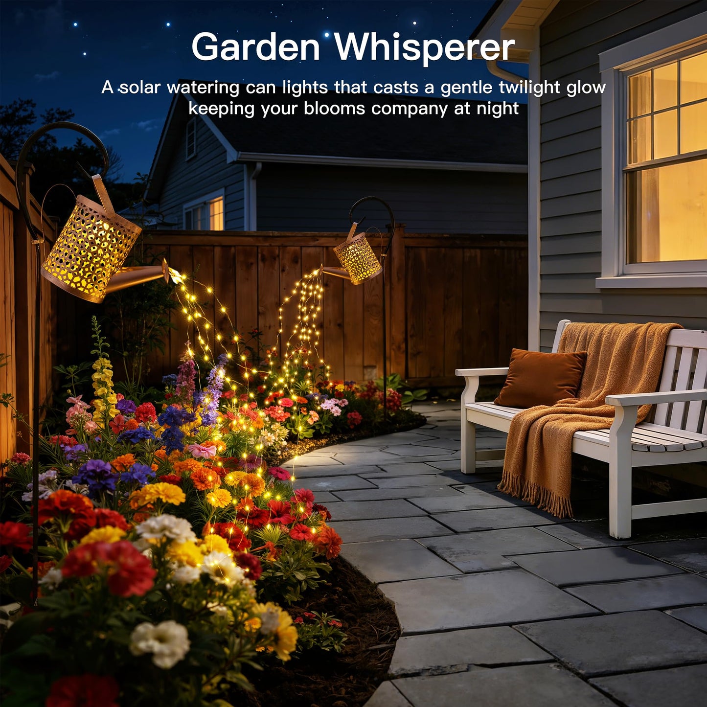Ollny Solar Watering Can with Cascading Lights Outdoor Garden Decor, Birthday Gifts for Mom Grandma Women, IP65 Waterproof 2 Lighting Modes Hanging Lanterns for Yard Patio Lawn (Hummingbird)