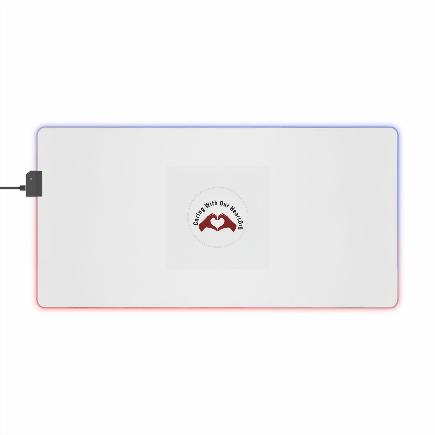 LED Gaming Mouse Pad — RGB Extended Desk Mat with “Created With Our Hands” Heart Logo