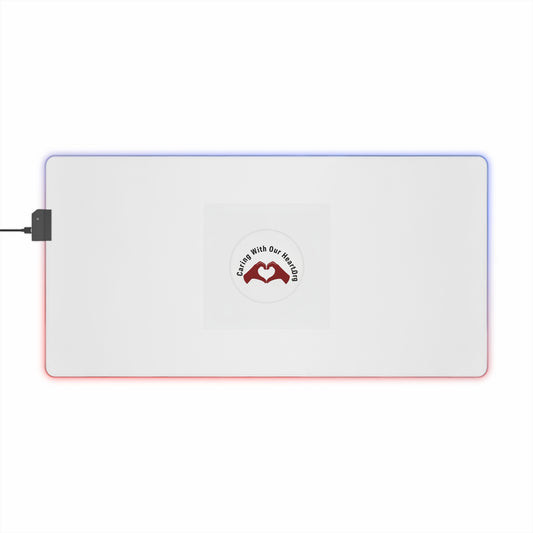 LED Gaming Mouse Pad — RGB Extended Desk Mat with “Created With Our Hands” Heart Logo
