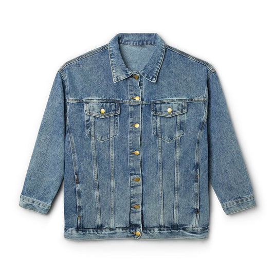 Women's Denim Jacket with Small Back Lip Print — Casual Retro Jean Coat