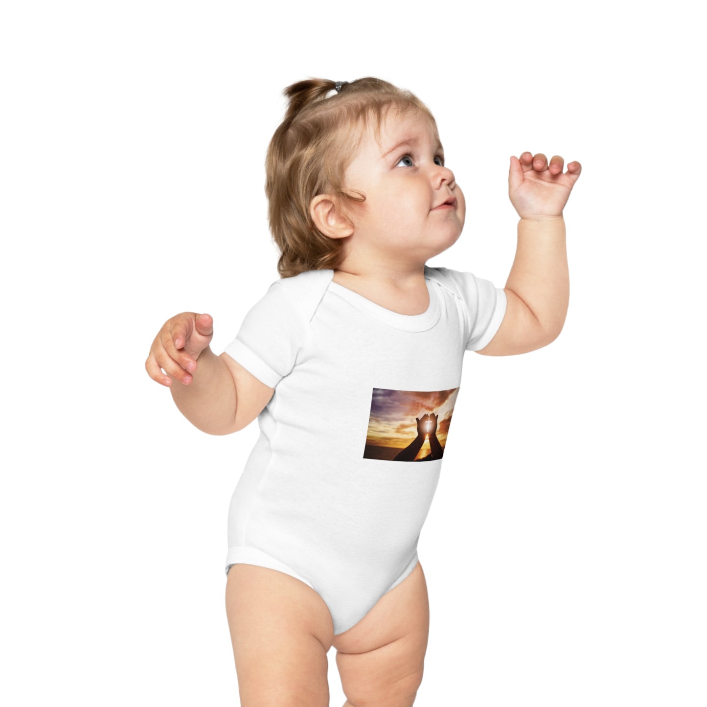 Sunset Heart Baby Bodysuit — Cute Newborn Onesie for Baby Shower & New Parents
