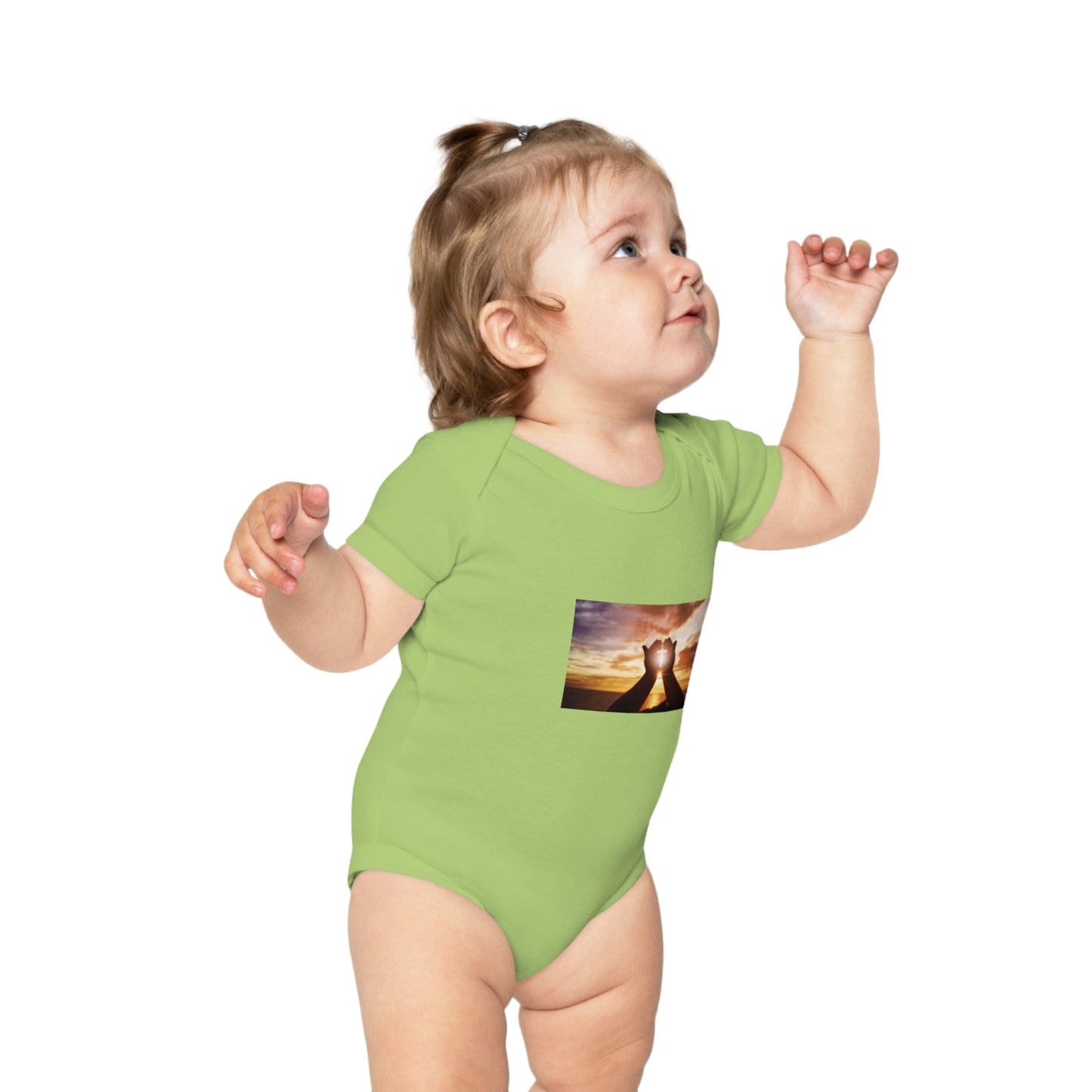 Sunset Heart Baby Bodysuit — Cute Newborn Onesie for Baby Shower & New Parents