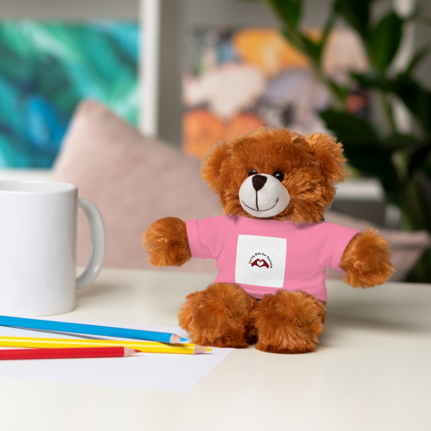 Plush Bear with Custom Tee — Soft Brown Teddy in Printed T‑Shirt