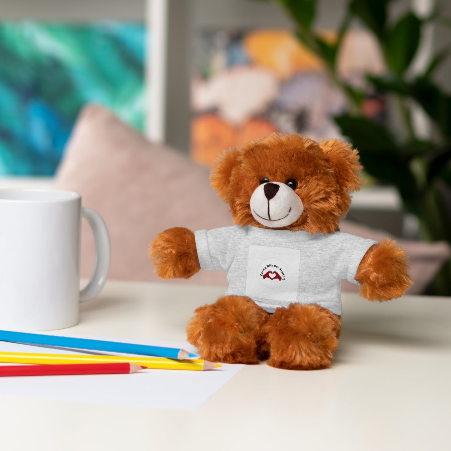Plush Bear with Custom Tee — Soft Brown Teddy in Printed T‑Shirt