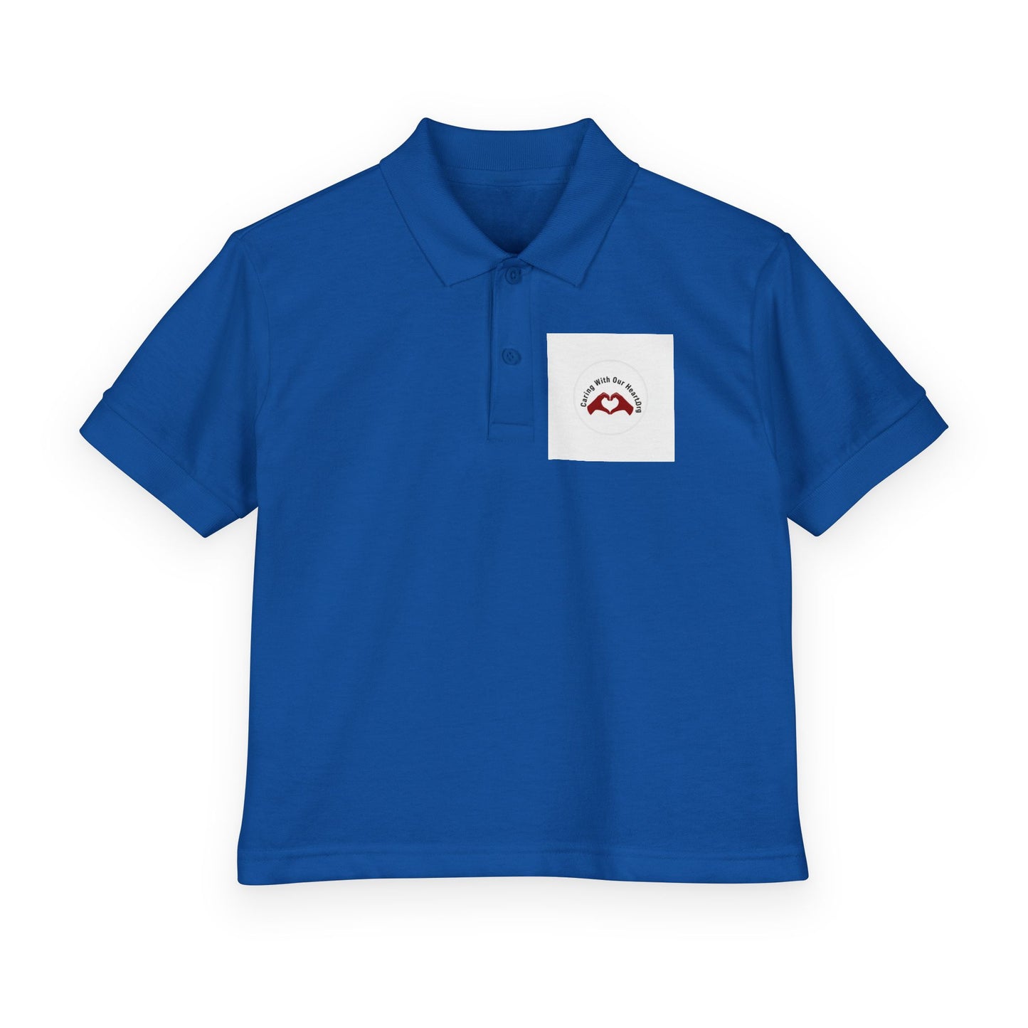 Youth White Polo Shirt with Small Mountain Logo – DryBlend® Jersey School Uniform