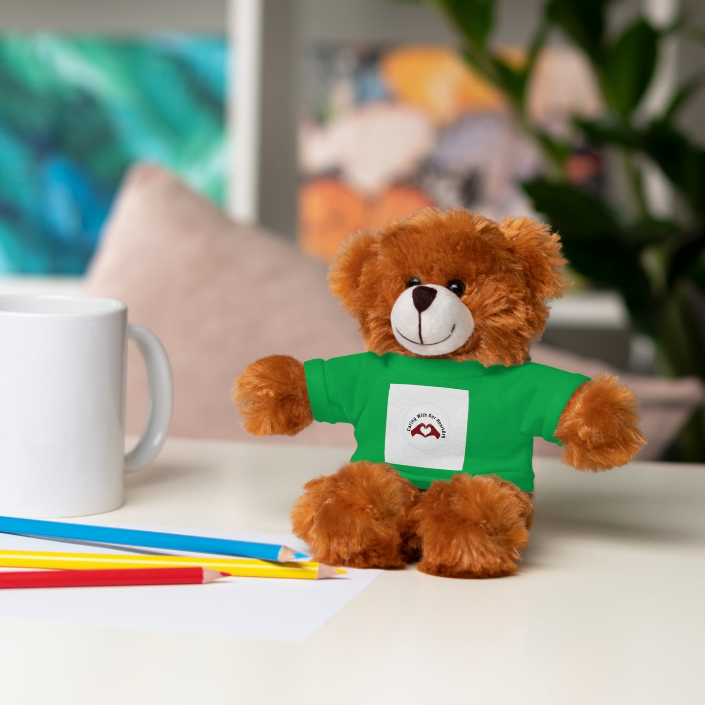 Plush Bear with Custom Tee — Soft Brown Teddy in Printed T‑Shirt