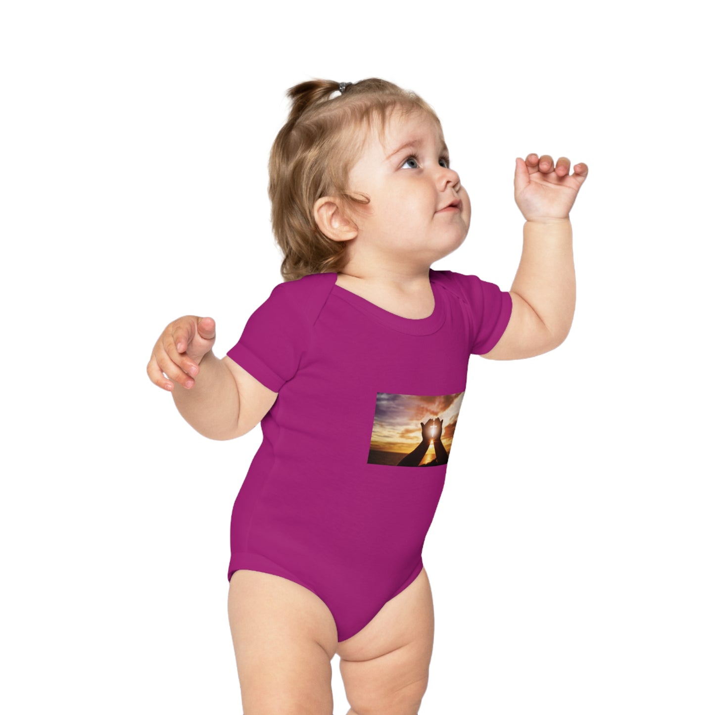 Sunset Heart Baby Bodysuit — Cute Newborn Onesie for Baby Shower & New Parents