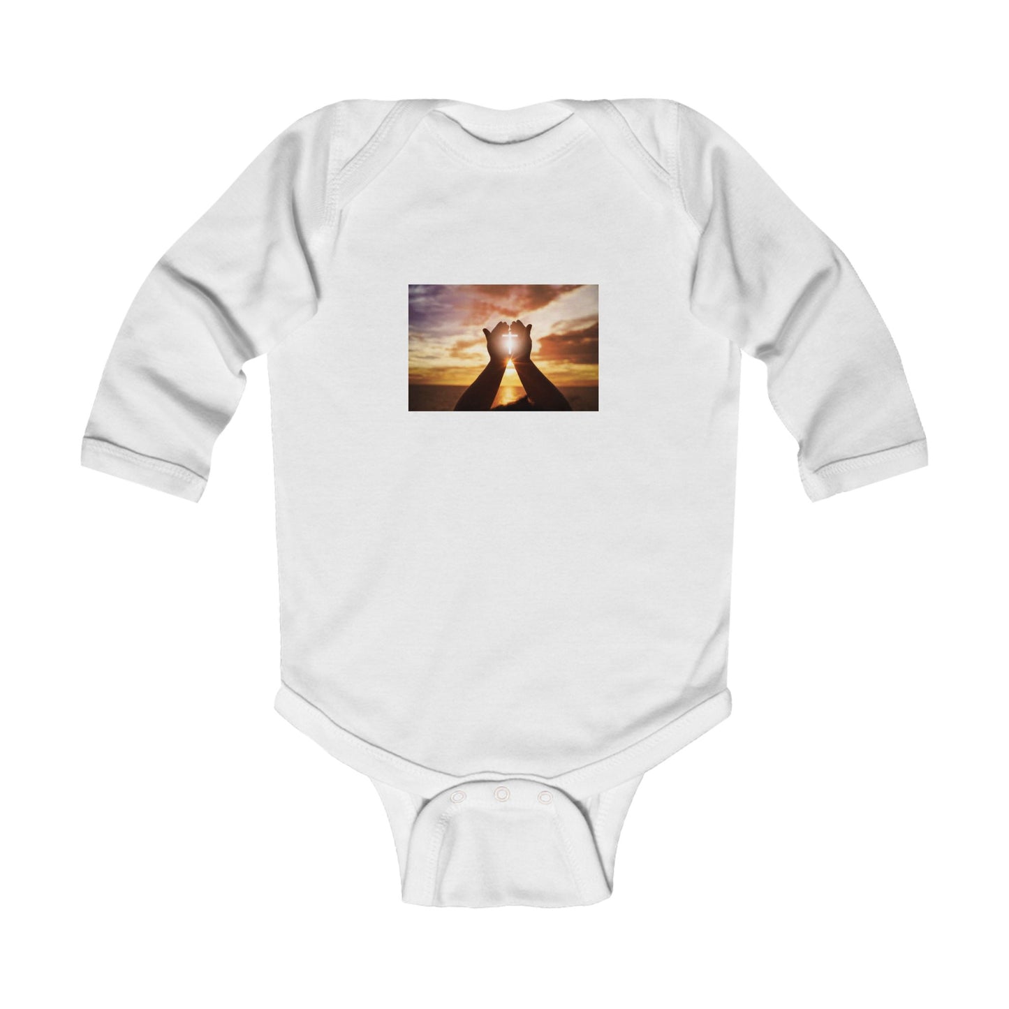 Infant Bodysuit with Hand Heart Sunset Photo – Cute Baby Onesie, Newborn Gift