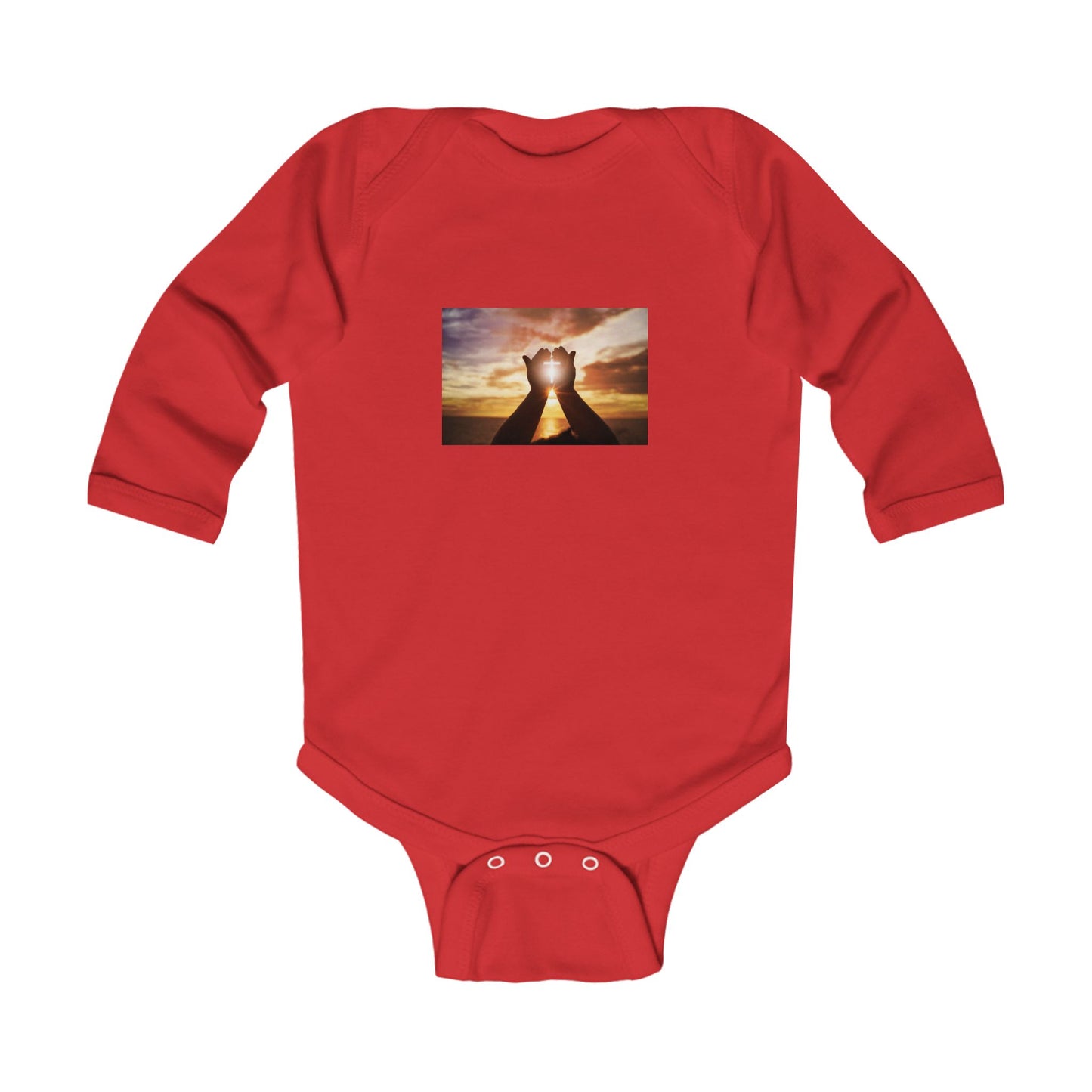 Infant Bodysuit with Hand Heart Sunset Photo – Cute Baby Onesie, Newborn Gift