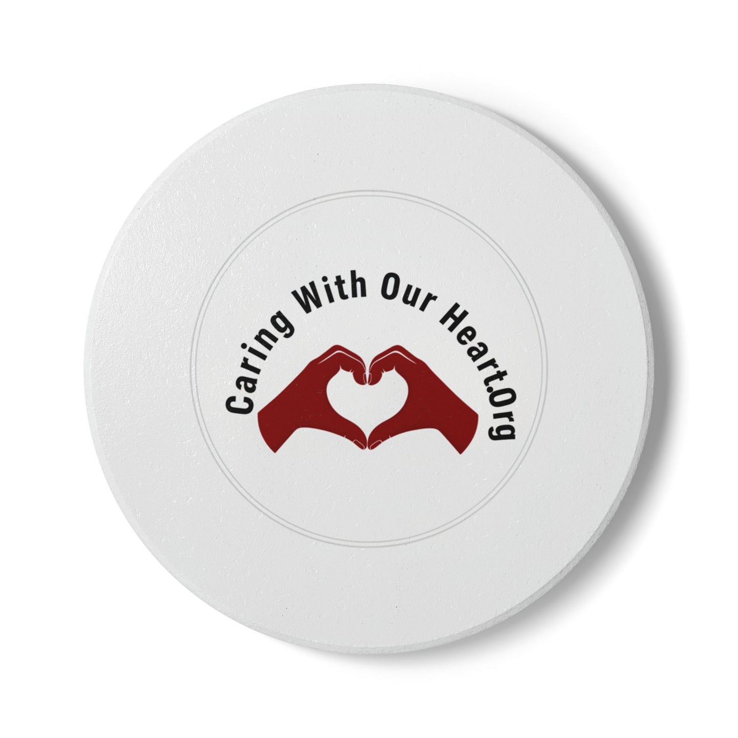 Ceramic Coaster — "Caring With Our Heart" Hand Heart Design