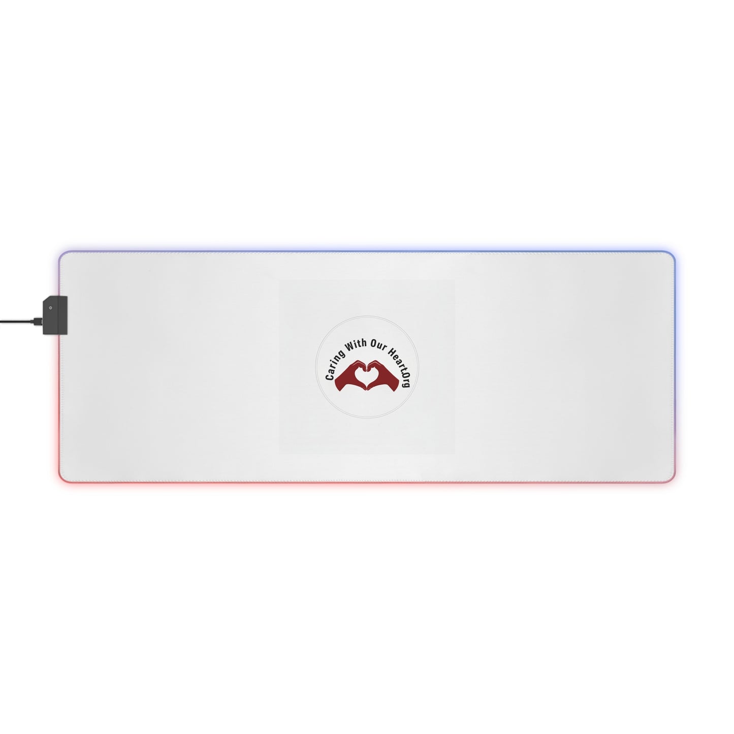 LED Gaming Mouse Pad — RGB Extended Desk Mat with “Created With Our Hands” Heart Logo