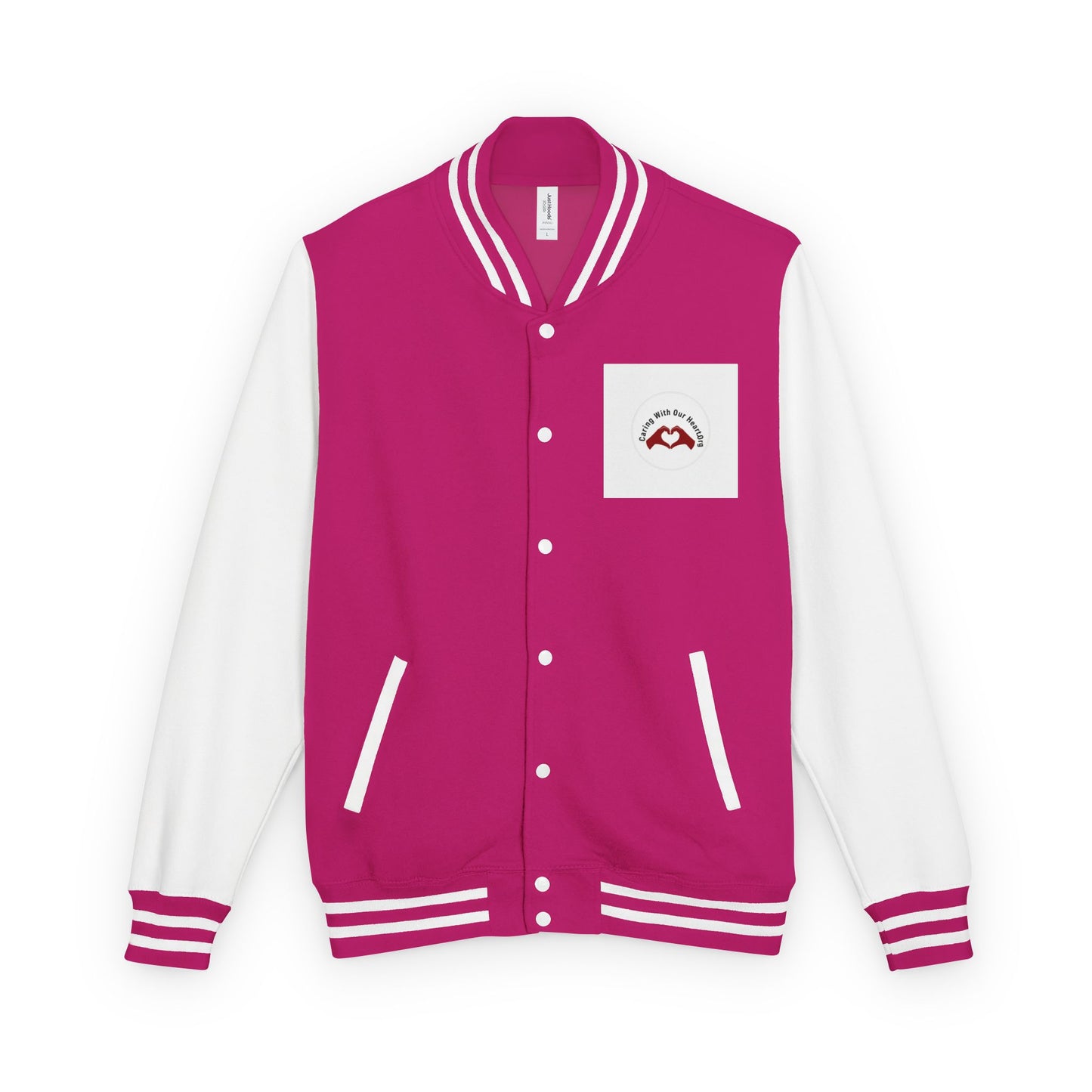 Red & White Letterman Jacket – Classic Varsity Style with Pocket Crest