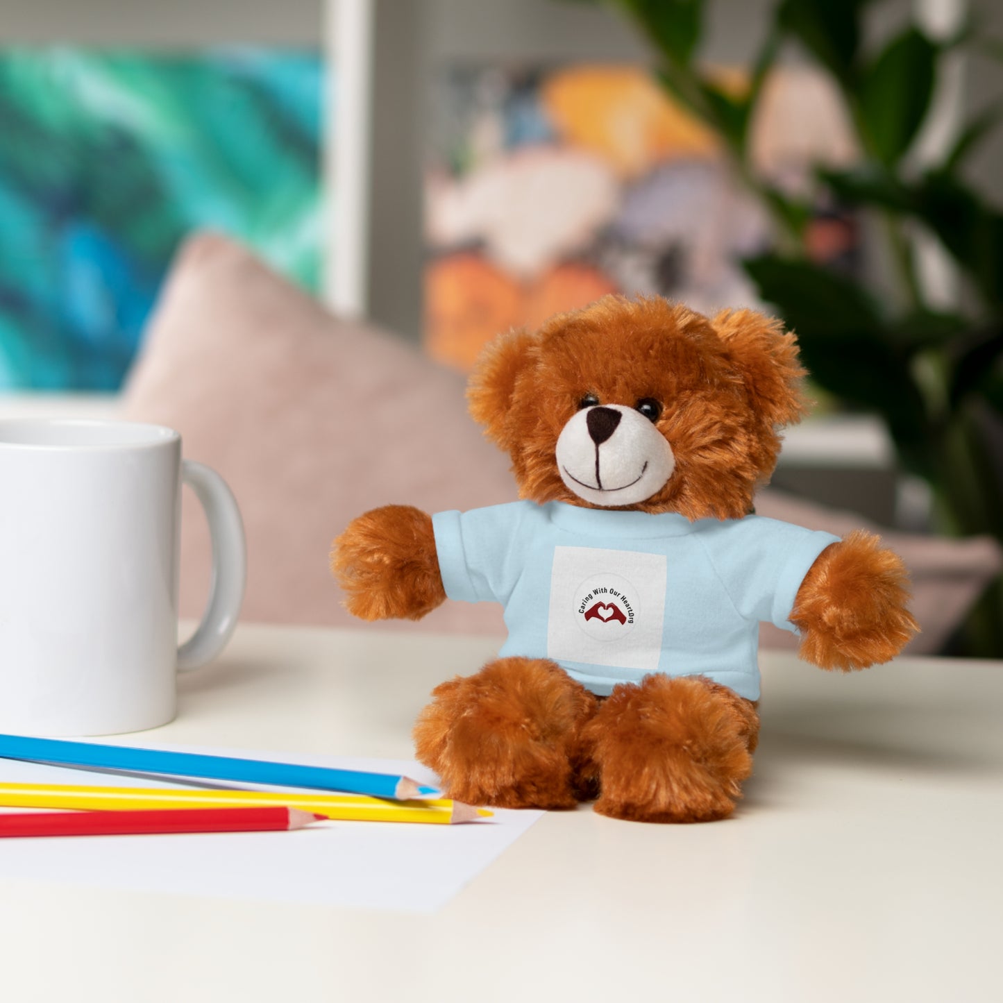 Plush Bear with Custom Tee — Soft Brown Teddy in Printed T‑Shirt