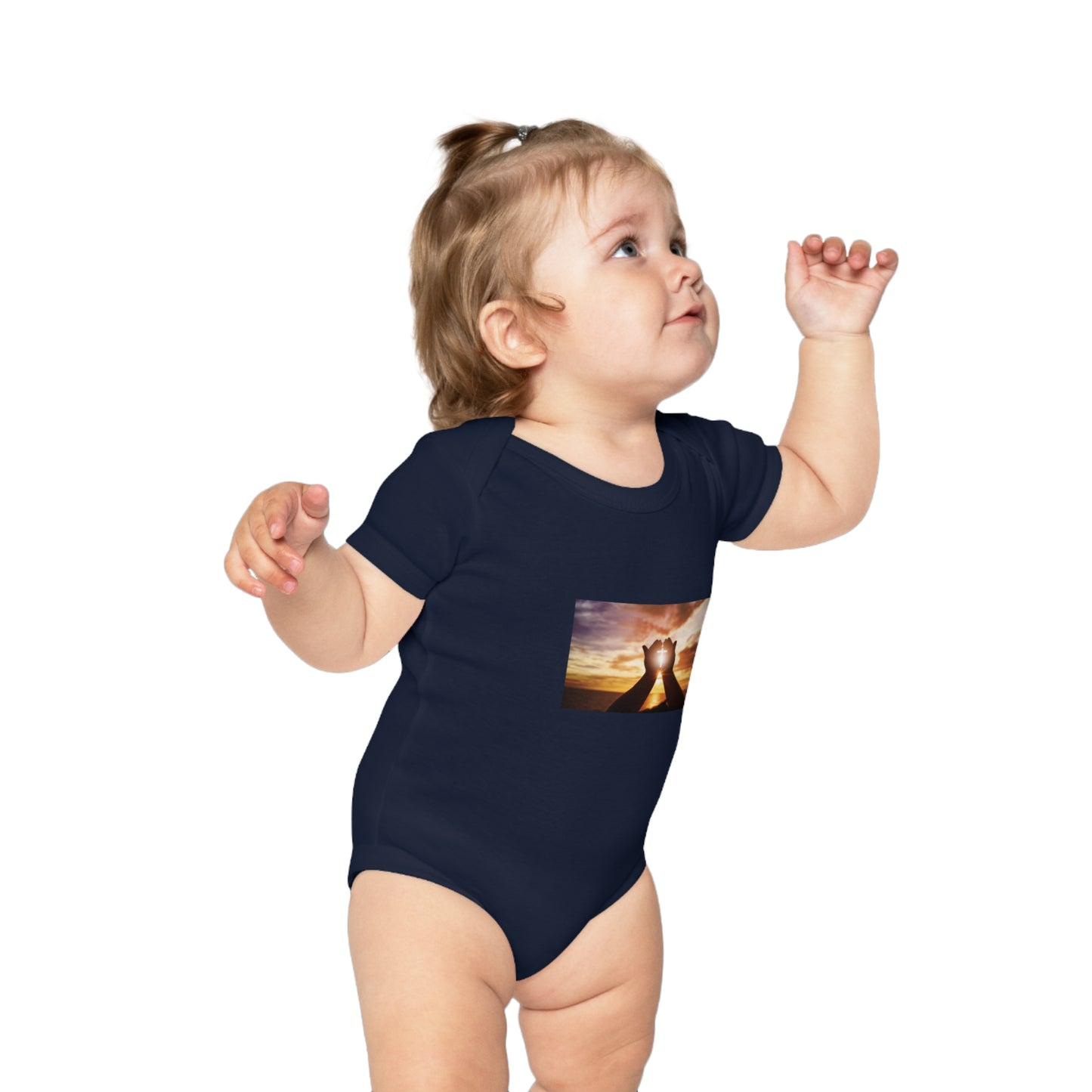 Sunset Heart Baby Bodysuit — Cute Newborn Onesie for Baby Shower & New Parents