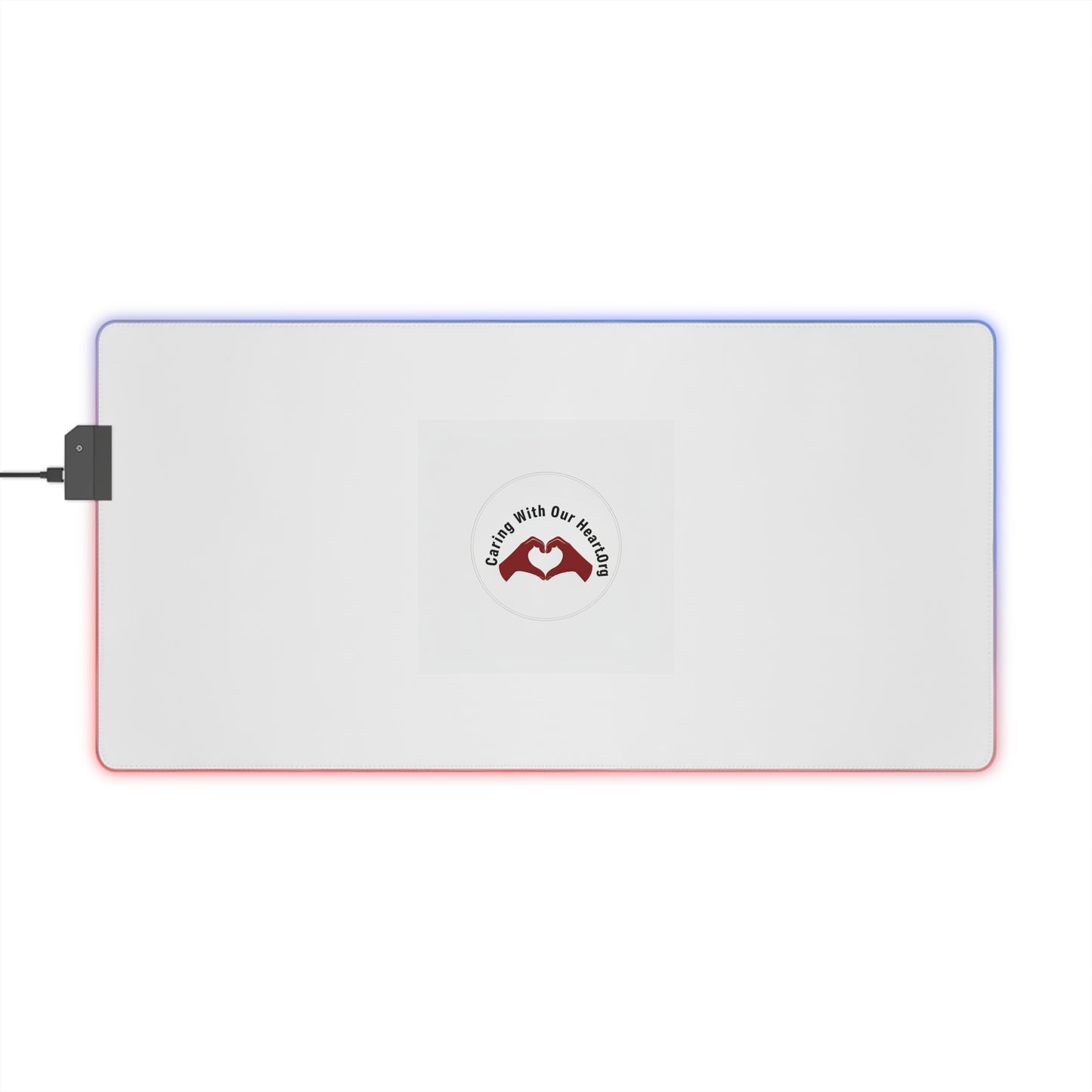 LED Gaming Mouse Pad — RGB Extended Desk Mat with “Created With Our Hands” Heart Logo