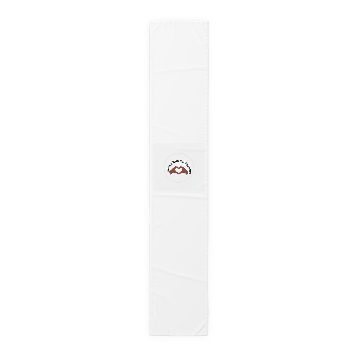 Love Grows Here Table Runner — Heart Hands Cotton-Poly Blend