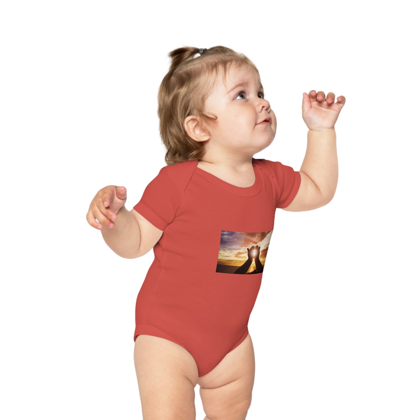 Sunset Heart Baby Bodysuit — Cute Newborn Onesie for Baby Shower & New Parents