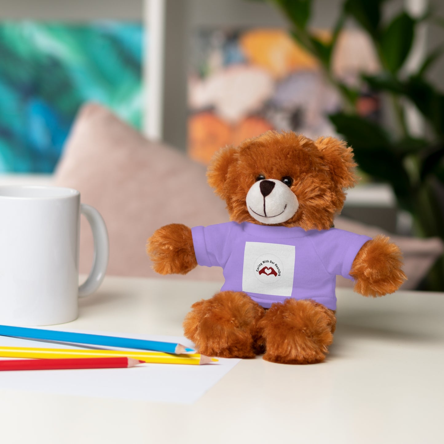Plush Bear with Custom Tee — Soft Brown Teddy in Printed T‑Shirt