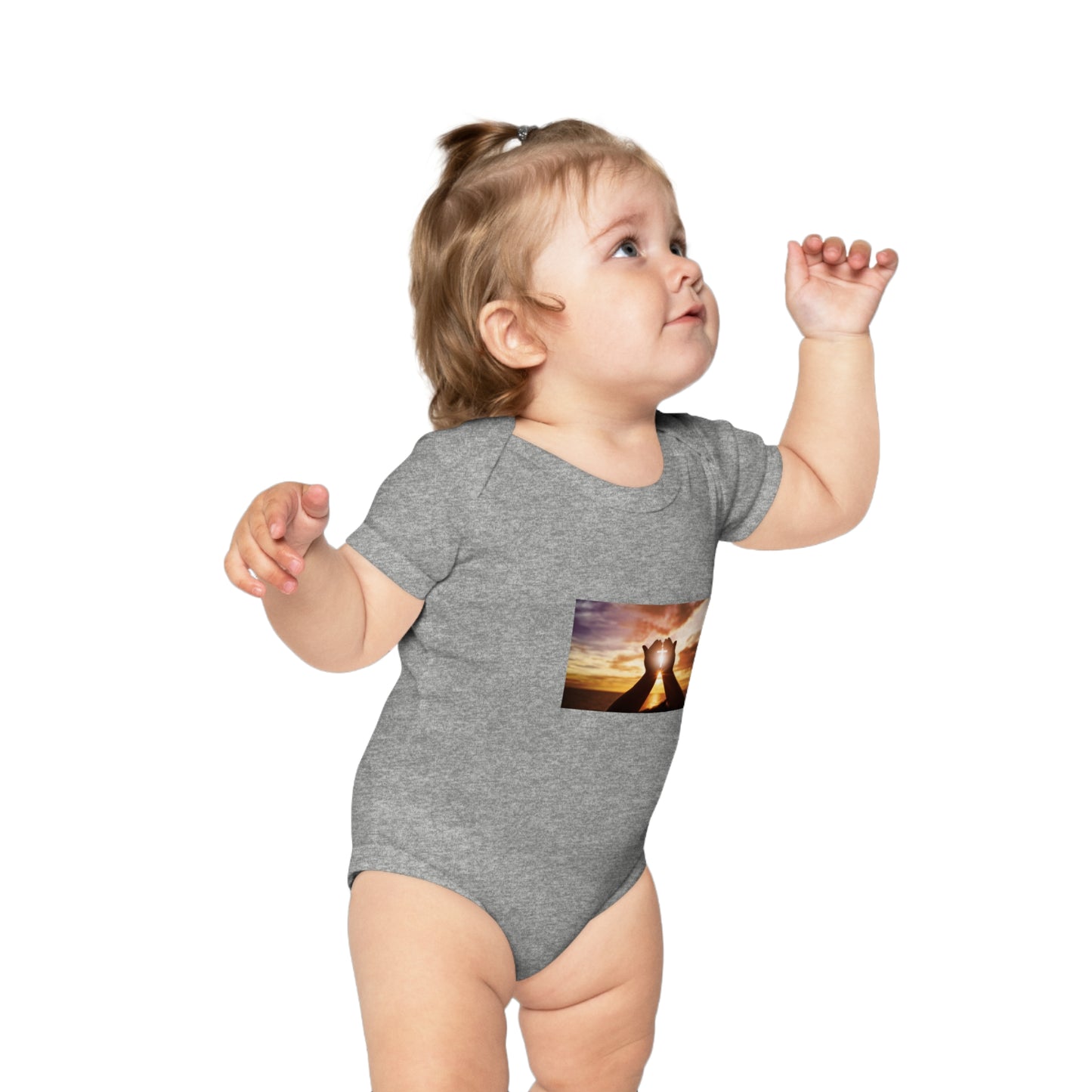 Sunset Heart Baby Bodysuit — Cute Newborn Onesie for Baby Shower & New Parents