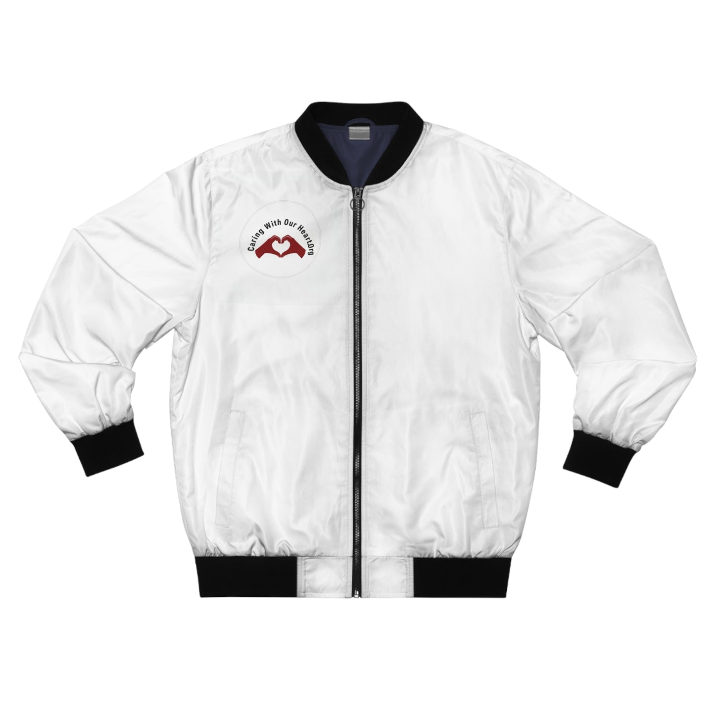White Bomber Jacket with Red Mountain Logo — Men's Lightweight Zip-Up