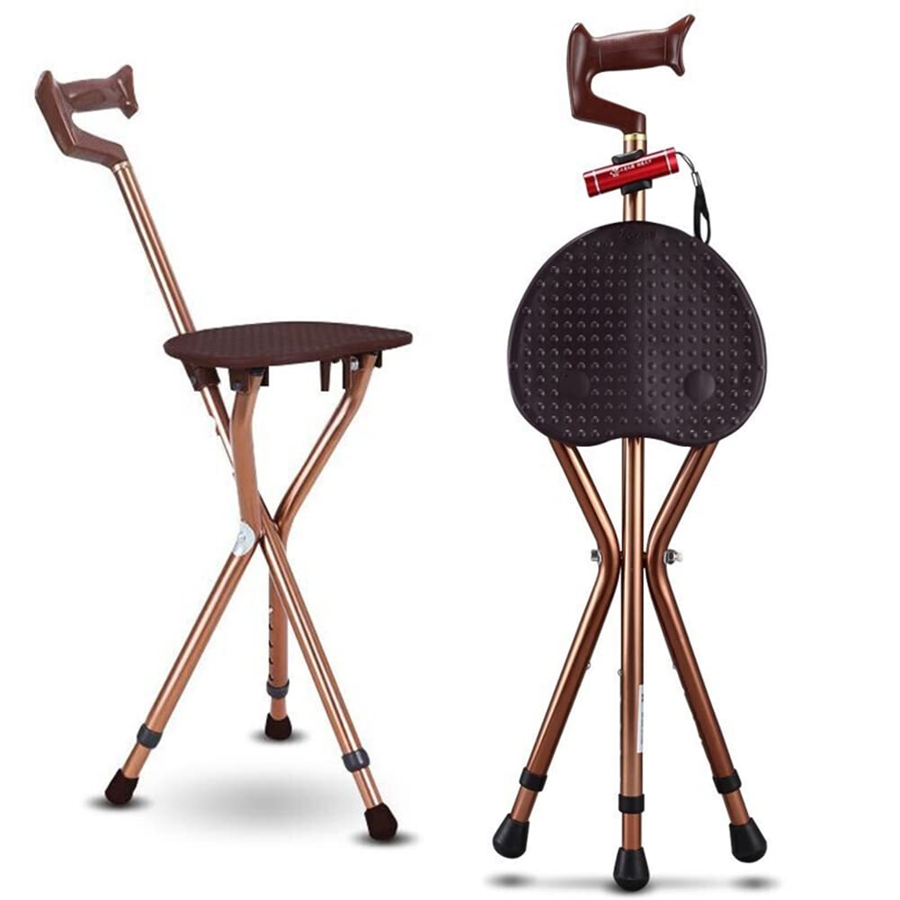 Heavy Duty Folding Cane with Seat Upgraded Tripod Design Walking Stick for Seniors Adjustable Height (32"-36") & Seat (18"-22") Portable Chair Cane for Travel Shopping Outdoor Supports up to 400 LBS