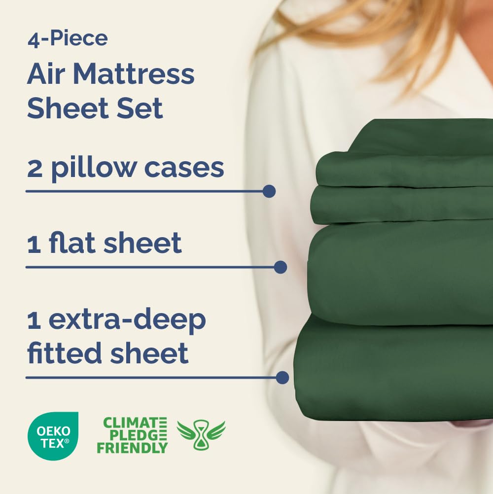 Air Mattress Sheet Set for Full Size - 4 Piece Breathable & Cooling Sheets w/Extra Deep Pockets - Fits Inflatable & Blow Up Air Mattresses Up to 24 Inches Thick - Soft and Wrinkle Free - Dark Grey