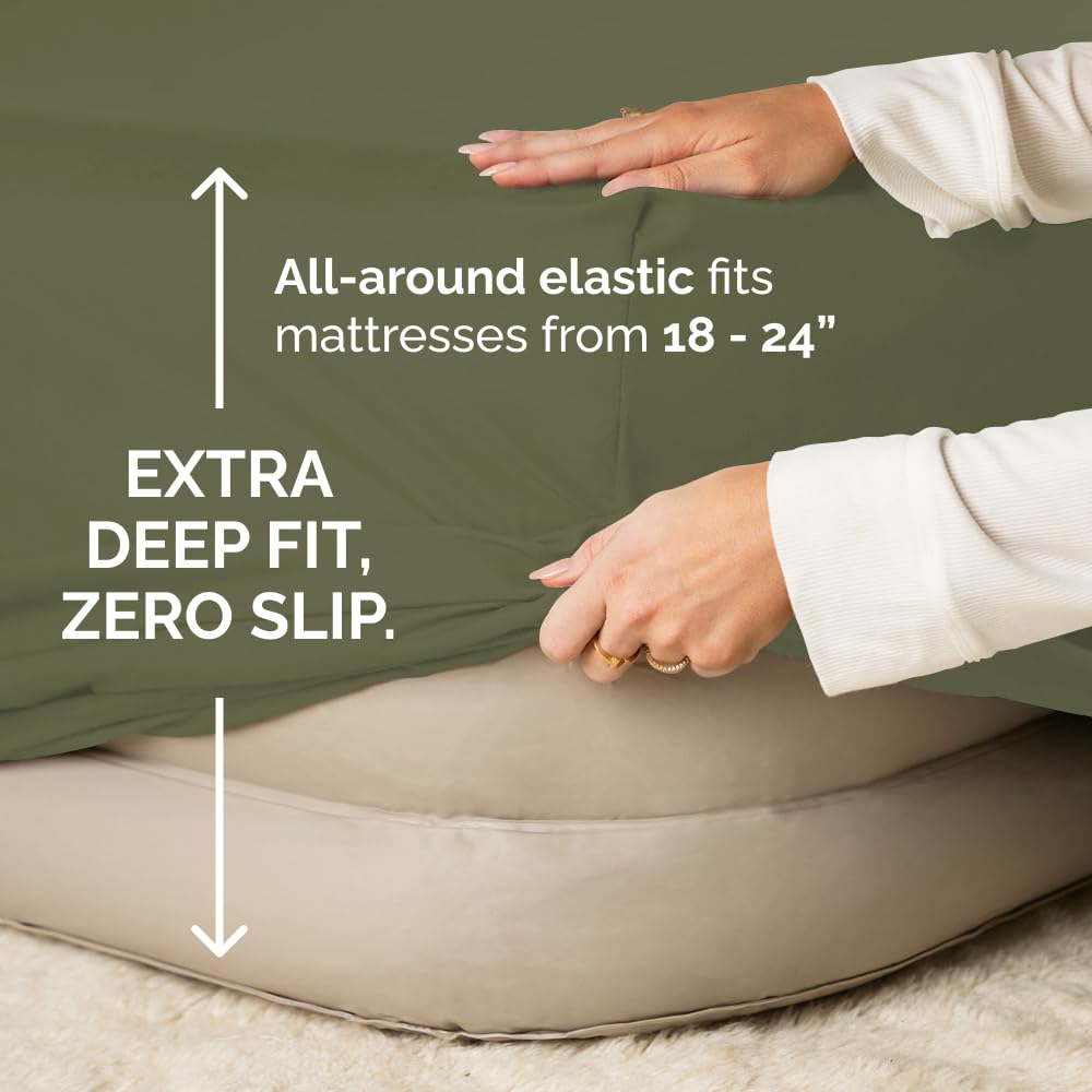 Air Mattress Sheet Set for Full Size - 4 Piece Breathable & Cooling Sheets w/Extra Deep Pockets - Fits Inflatable & Blow Up Air Mattresses Up to 24 Inches Thick - Soft and Wrinkle Free - Dark Grey