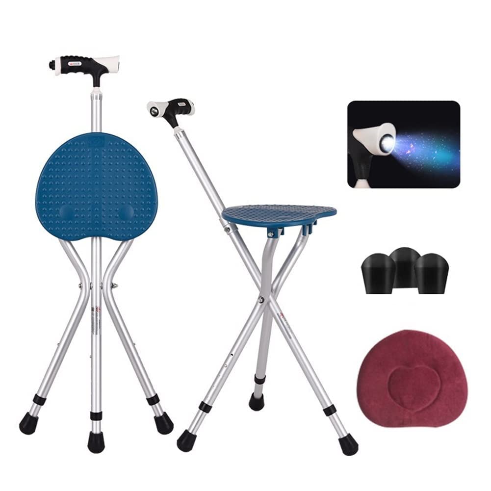Heavy Duty Folding Cane with Seat Upgraded Tripod Design Walking Stick for Seniors Adjustable Height (32"-36") & Seat (18"-22") Portable Chair Cane for Travel Shopping Outdoor Supports up to 400 LBS