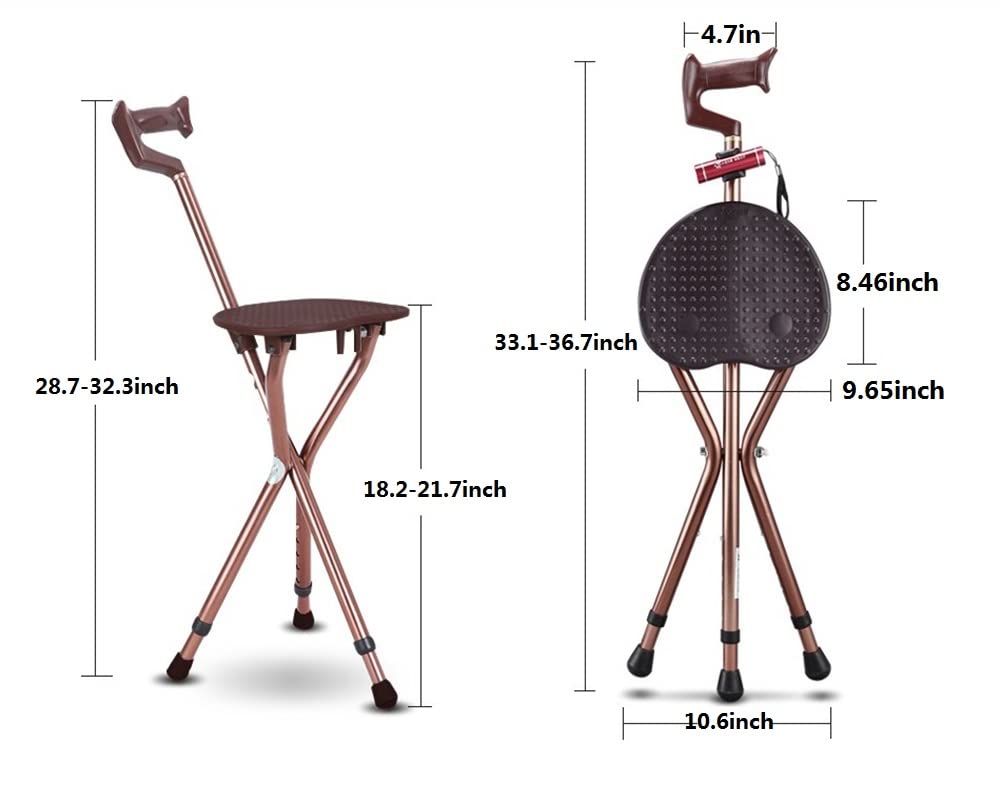 Heavy Duty Folding Cane with Seat Upgraded Tripod Design Walking Stick for Seniors Adjustable Height (32"-36") & Seat (18"-22") Portable Chair Cane for Travel Shopping Outdoor Supports up to 400 LBS