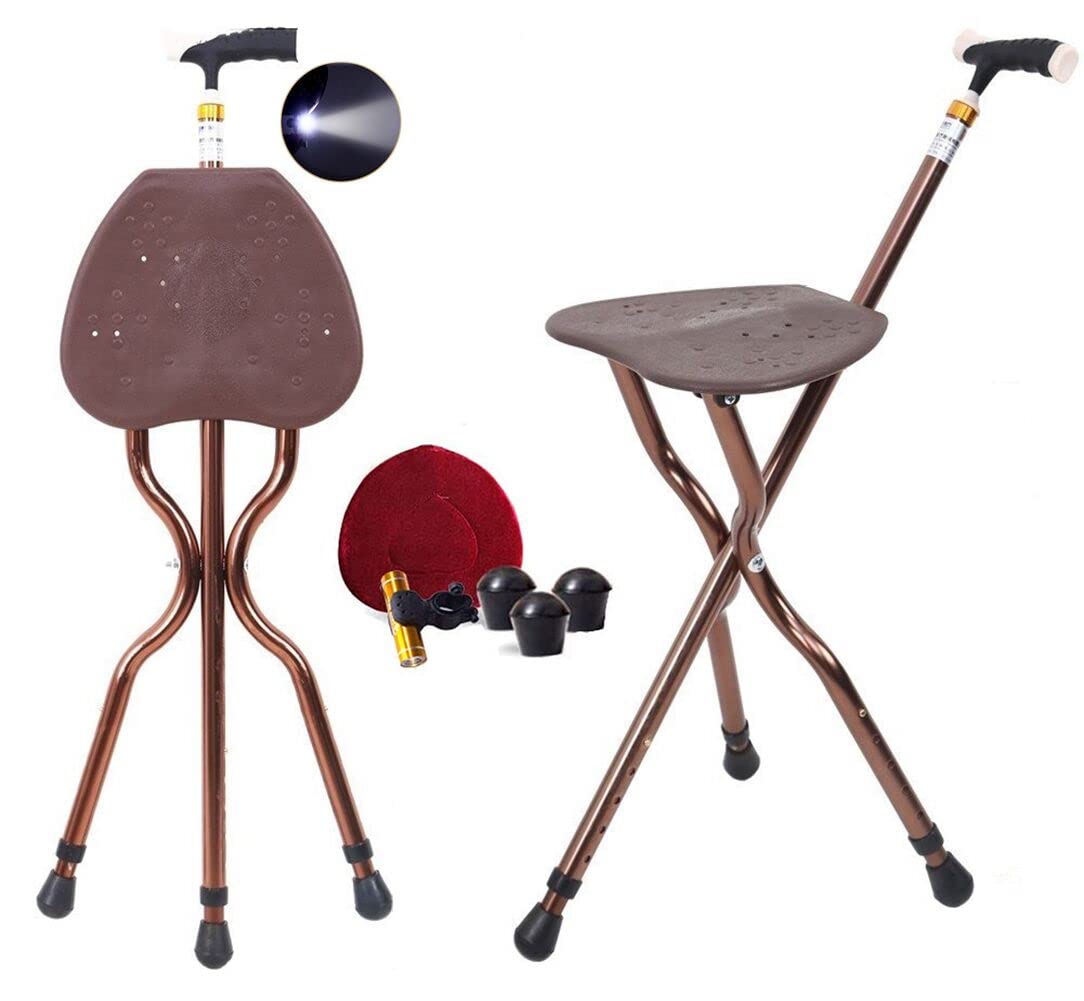 Heavy Duty Folding Cane with Seat Upgraded Tripod Design Walking Stick for Seniors Adjustable Height (32"-36") & Seat (18"-22") Portable Chair Cane for Travel Shopping Outdoor Supports up to 400 LBS