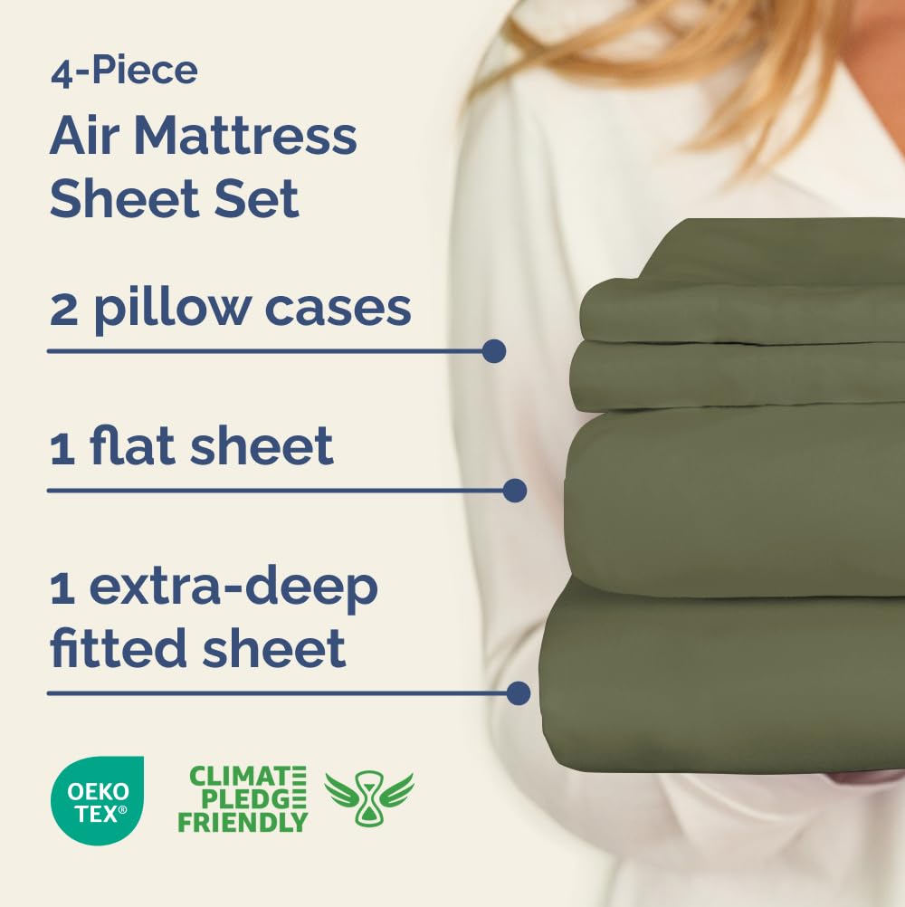 Air Mattress Sheet Set for Full Size - 4 Piece Breathable & Cooling Sheets w/Extra Deep Pockets - Fits Inflatable & Blow Up Air Mattresses Up to 24 Inches Thick - Soft and Wrinkle Free - Dark Grey