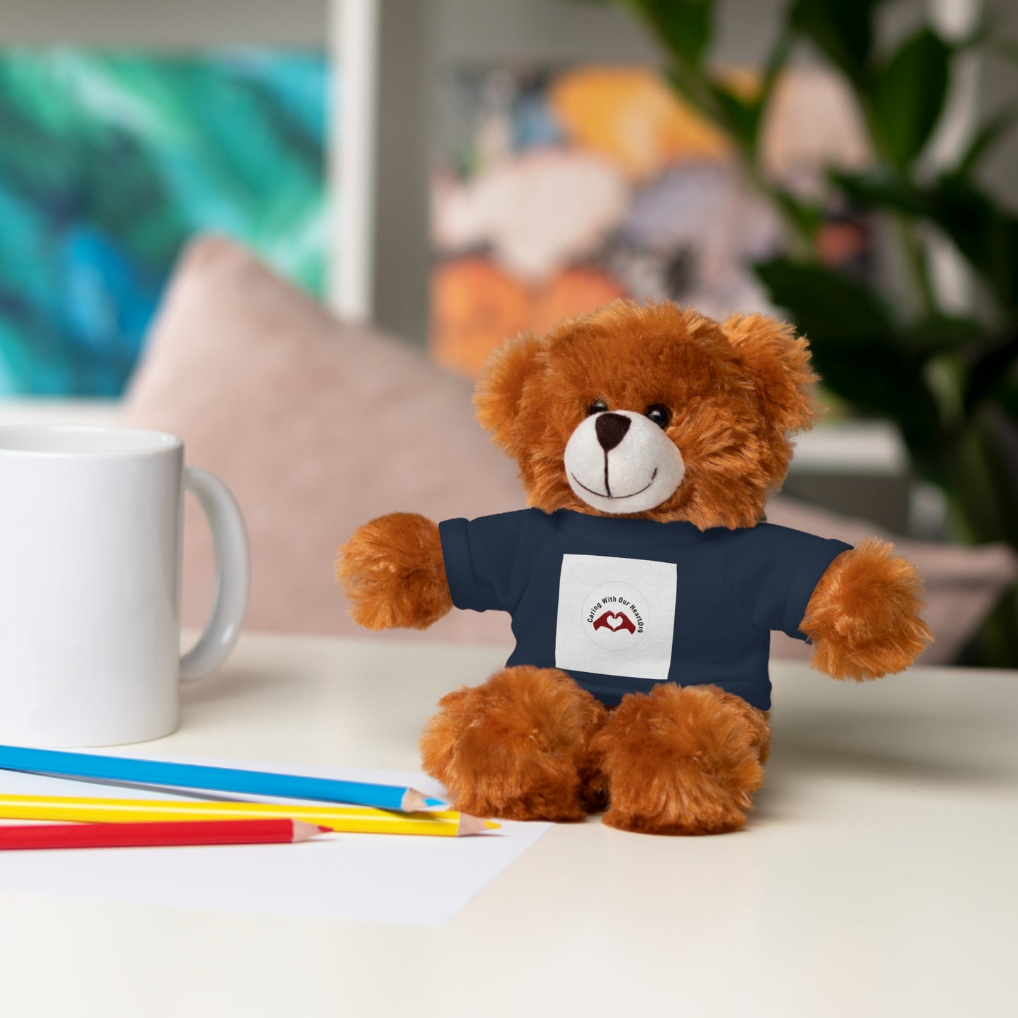 Plush Bear with Custom Tee — Soft Brown Teddy in Printed T‑Shirt