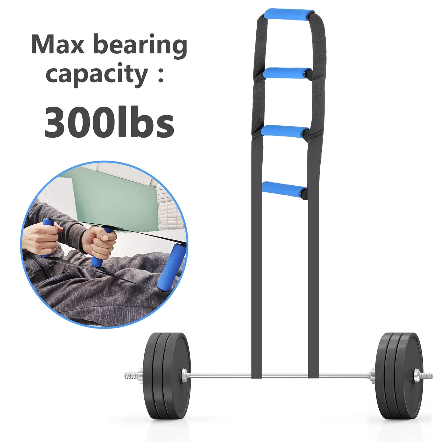 Bed Ladder Assist,Pull up Helper and Sit up Helper 4 Handle Grips,Bed Rail Assistance Devices Adjustable Length Bed Lift for Most Beds Mobility Aid for Elderly, Handicapped,Injured (95 INCHES)