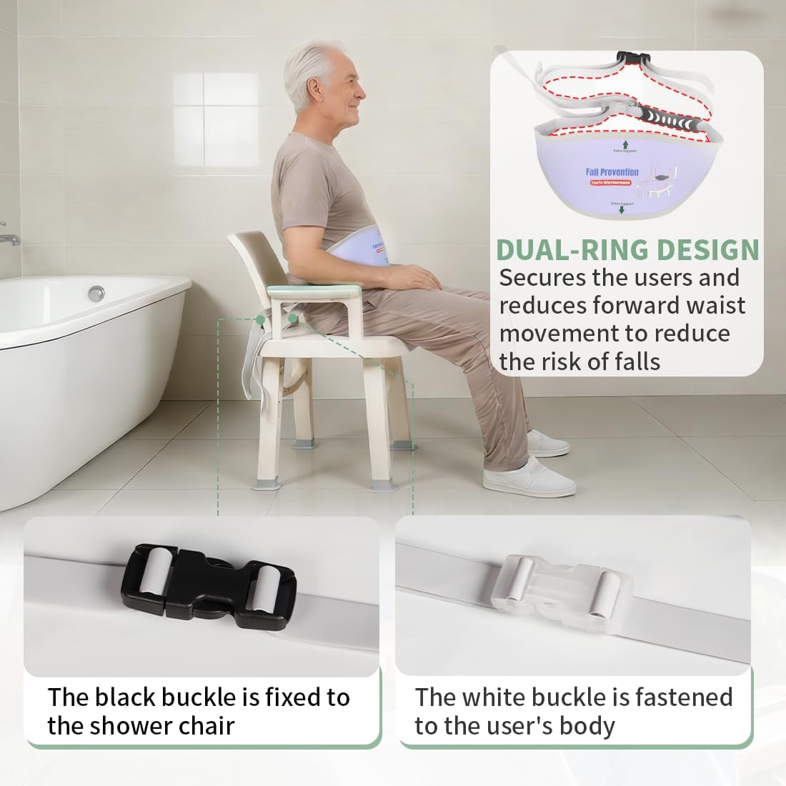 Elderly Shower Chair Seat Anti-Slip Belt - Universal Bath Bench Buckle Strap Prevents Falling for Elderly & Disabled
