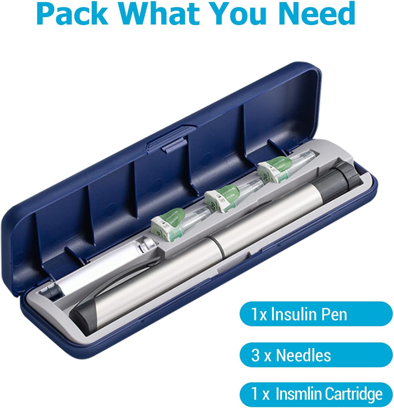 sijidou Portable Insulin Pen and Needle Travel Case, Holds 1 Insulin Pen, 3 Needles and 1 Insulin Cartridge, with 2 Pack Pocket Sharps Container, Keep Diabetic Supply Organizer & Safe