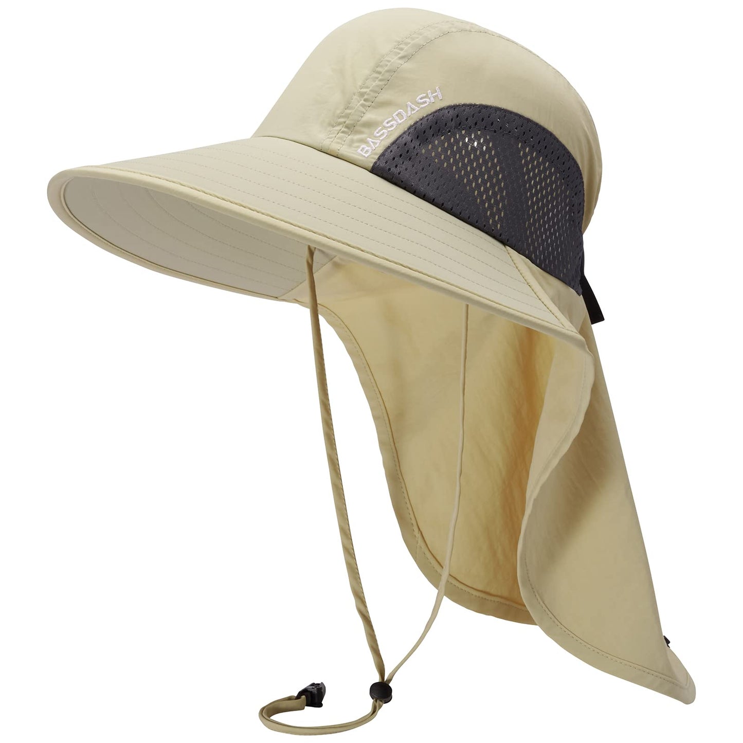 BASSDASH UPF 50+ Unisex Water Resistant Wide Brim Sun Hat with Large Neck Flap Ponytail Fishing Hat for Men Women
