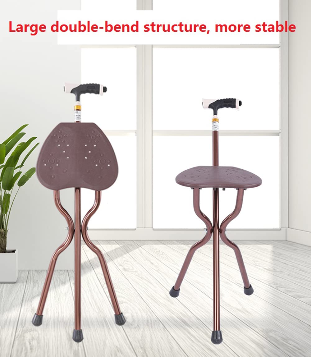 Heavy Duty Folding Cane with Seat Upgraded Tripod Design Walking Stick for Seniors Adjustable Height (32"-36") & Seat (18"-22") Portable Chair Cane for Travel Shopping Outdoor Supports up to 400 LBS