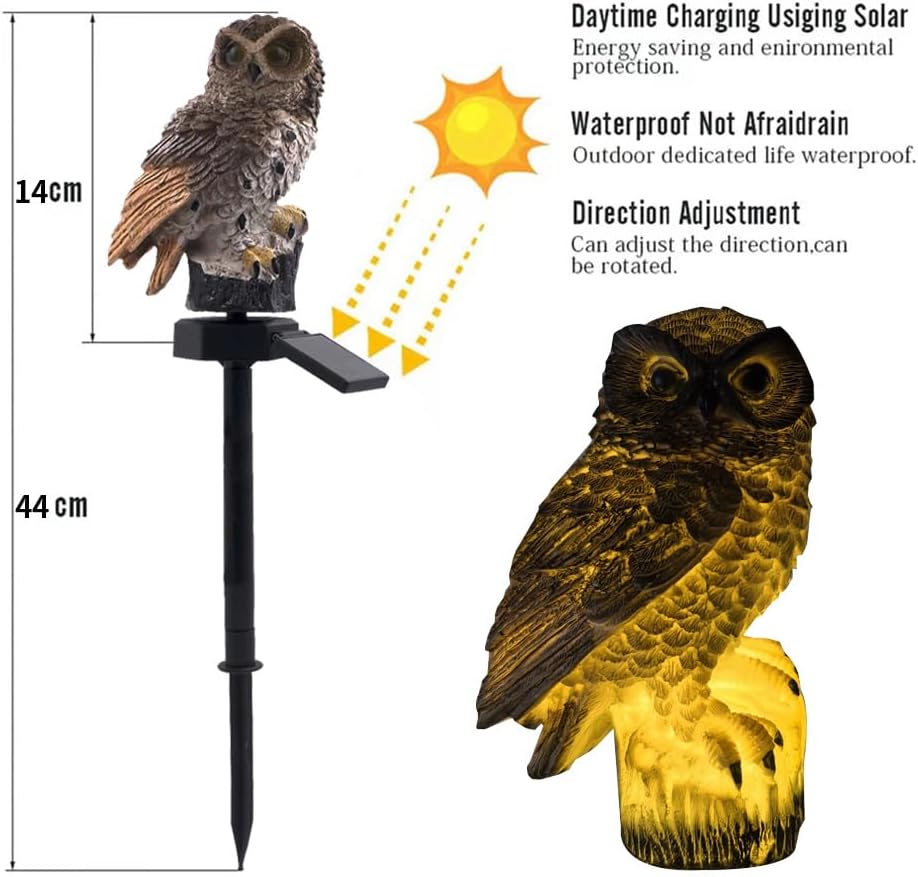 LED Solar Grey Owl Light, Outdoor Cute Animal Courtyard Warm Light Decorative Light, Infinite Dusk to Dawn Garden Light Waterproof.