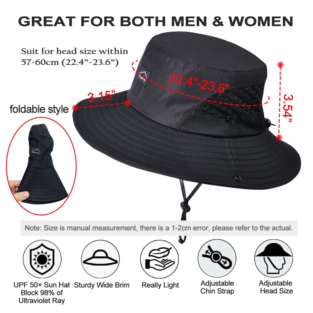 Sireck Fishing Hat, UPF50+ Wide Brim Sun Hat for Men Women, UV Protection Hiking Beach Bucket Hats Summer Safari Hat