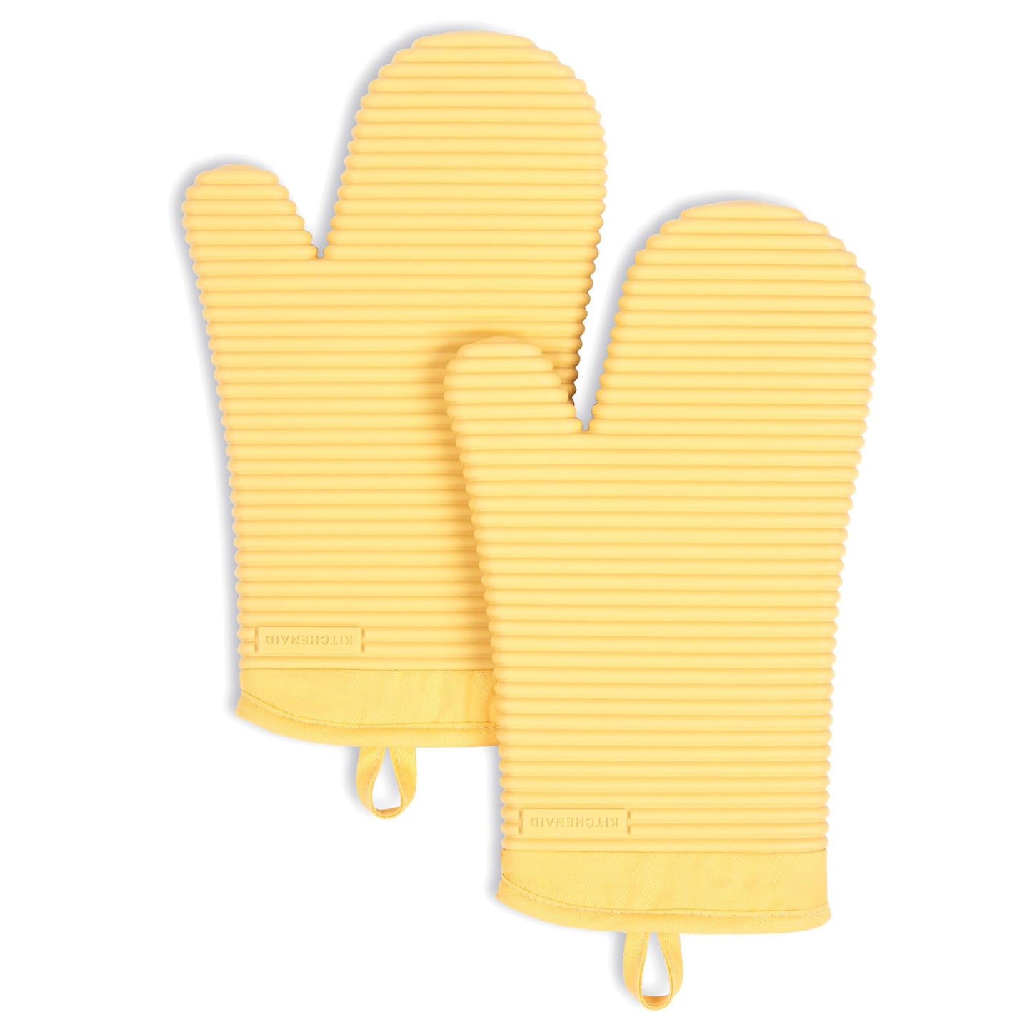 KITCHENAID Ribbed Soft Silicone Oven Mitt 2-Pack Set, 7.5"x13", Milkshake