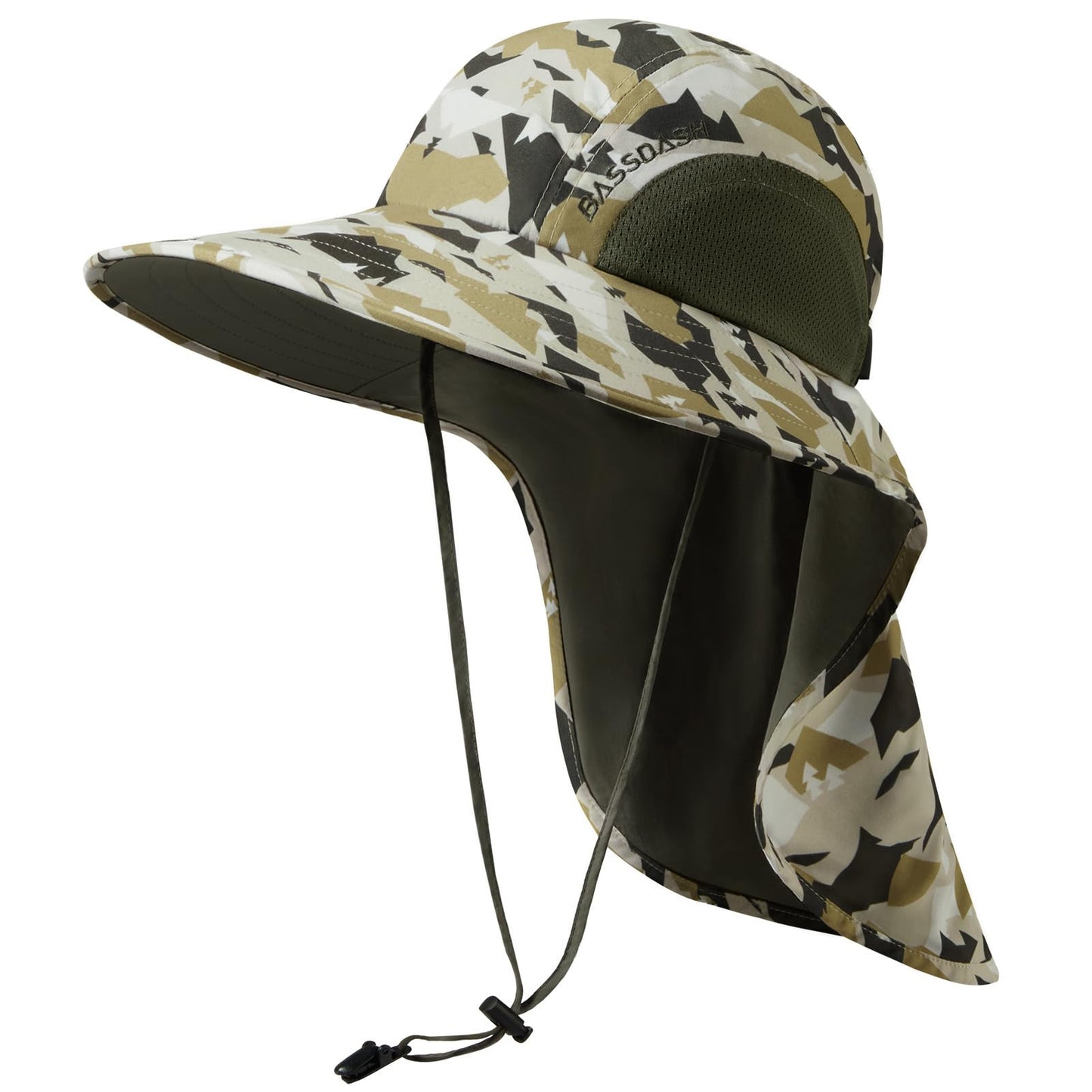 BASSDASH UPF 50+ Unisex Water Resistant Wide Brim Sun Hat with Large Neck Flap Ponytail Fishing Hat for Men Women