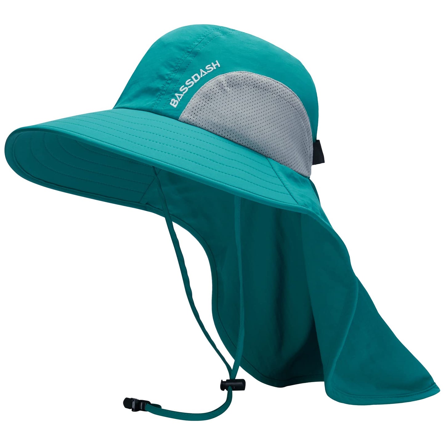 BASSDASH UPF 50+ Unisex Water Resistant Wide Brim Sun Hat with Large Neck Flap Ponytail Fishing Hat for Men Women