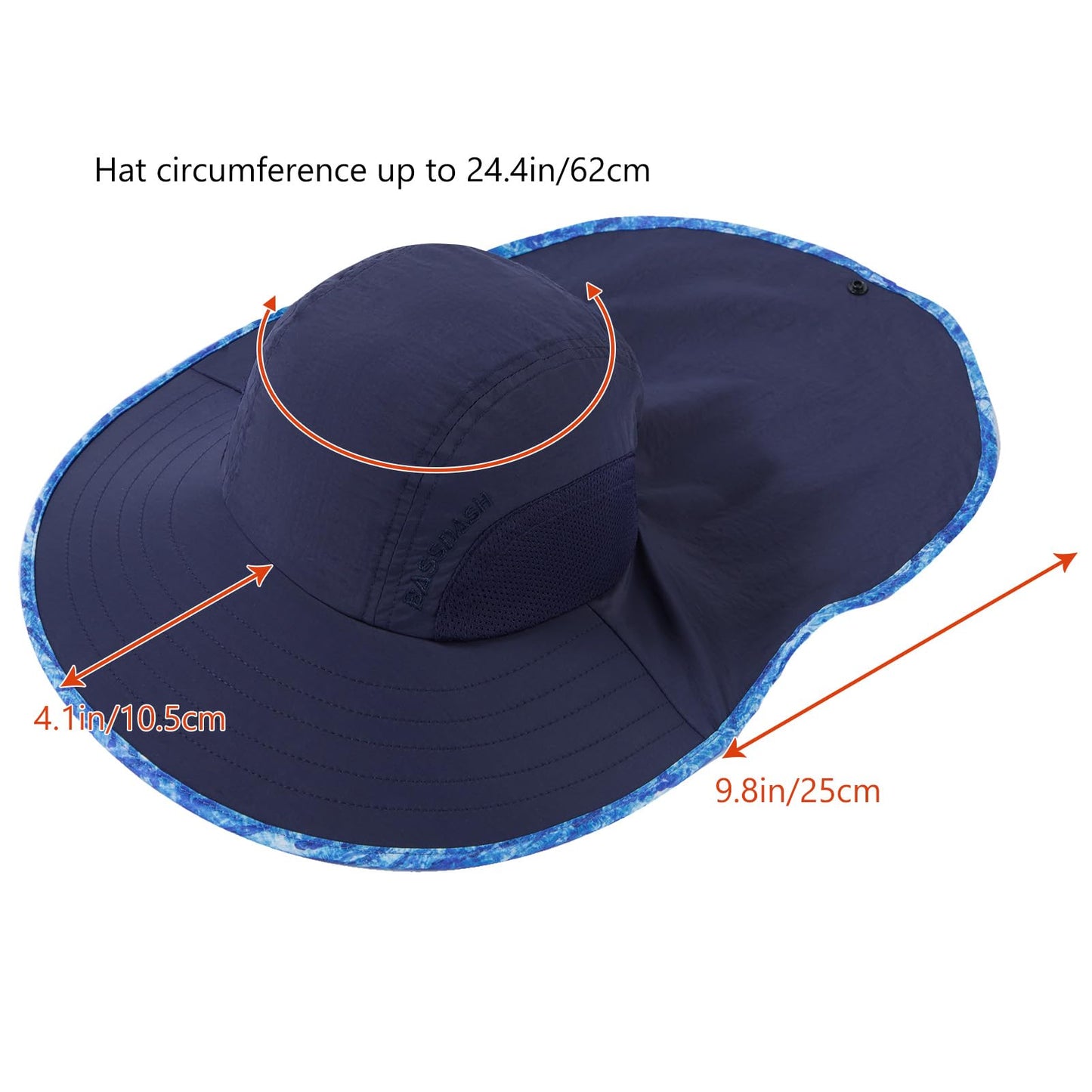 BASSDASH UPF 50+ Unisex Water Resistant Wide Brim Sun Hat with Large Neck Flap Ponytail Fishing Hat for Men Women