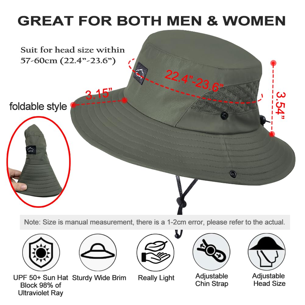 Sireck Fishing Hat, UPF50+ Wide Brim Sun Hat for Men Women, UV Protection Hiking Beach Bucket Hats Summer Safari Hat