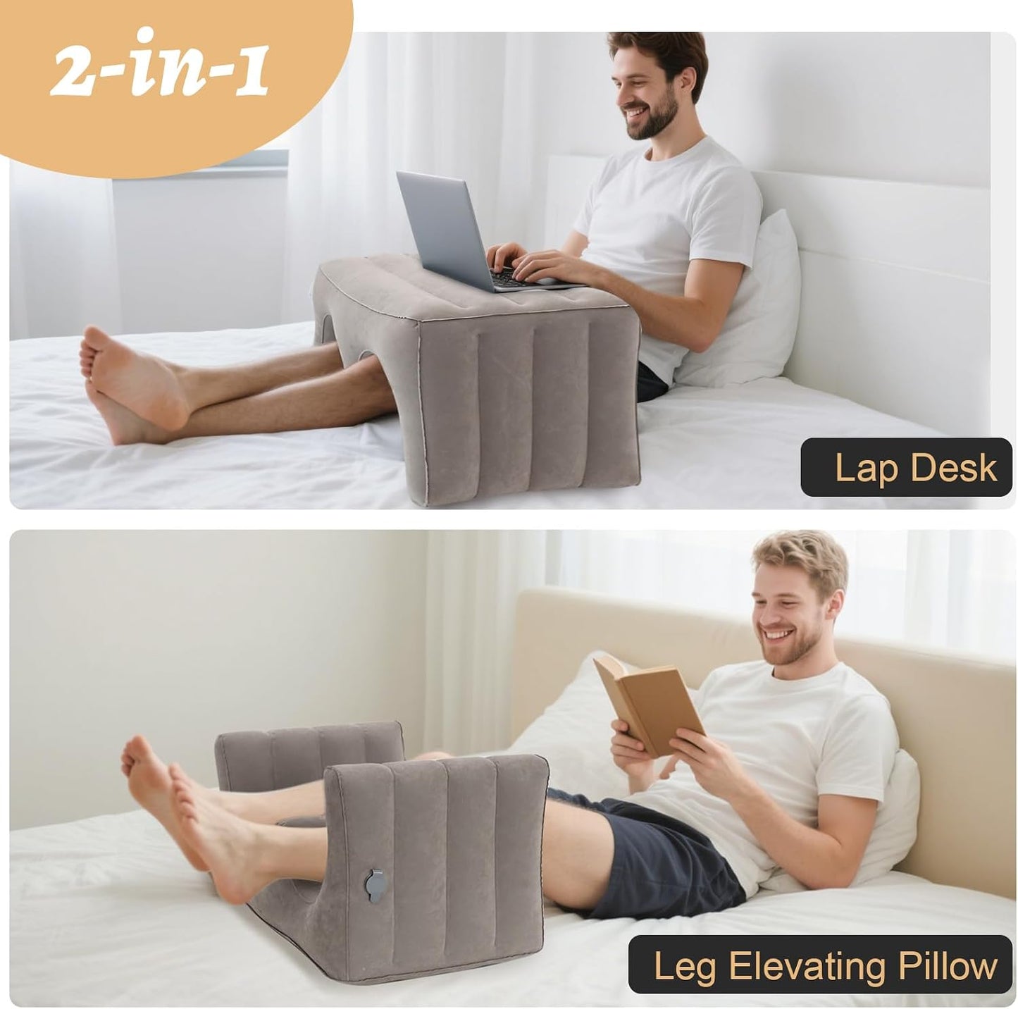 Inflatable Reading Pillow, Laptop Lap Desk with Inflatable Bag, Adjustable Gaming Pillows for Bed, Couch, Floor, Portable Leg Elevation Pillow for Comfortable Reading, Working, Crocheting